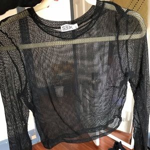 Black mesh long sleeve shirt